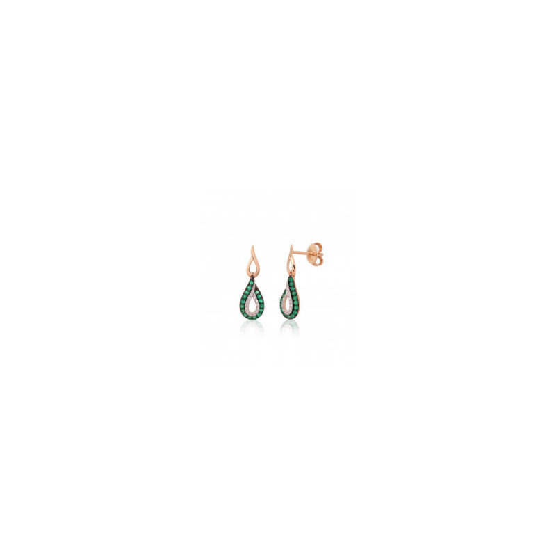 Gold classic studs earrings 1201552(Au-R+PRh-W+PRh-Bk)_DI+EM, Red Gold 585°, Rhodium (Plating) , Diamonds , Emerald