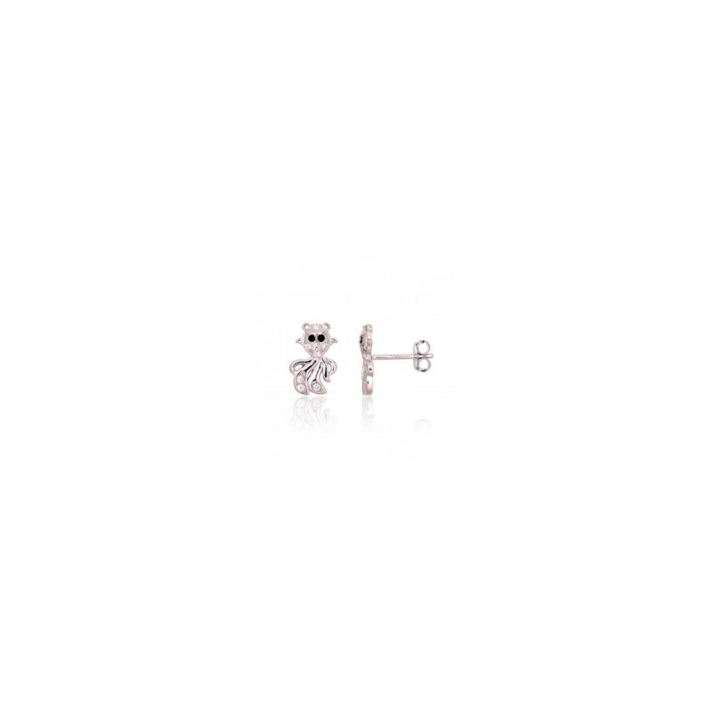 Silver stud earrings 2203732(PRh-Gr)_CZ+CZ-BK, Silver 925°, Rhodium (Plating), Zirkons
