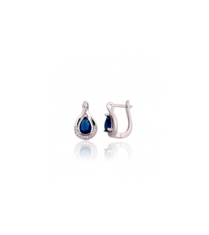 Silver earrings with 'english' lock 2203756(PRh-Gr)_CZ+CZ-B, Silver 925°, Rhodium (Plating), Zirkons