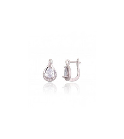 Silver earrings with 'english' lock 2203756(PRh-Gr)_CZ, Silver 925°, Rhodium (Plating), Zirkons