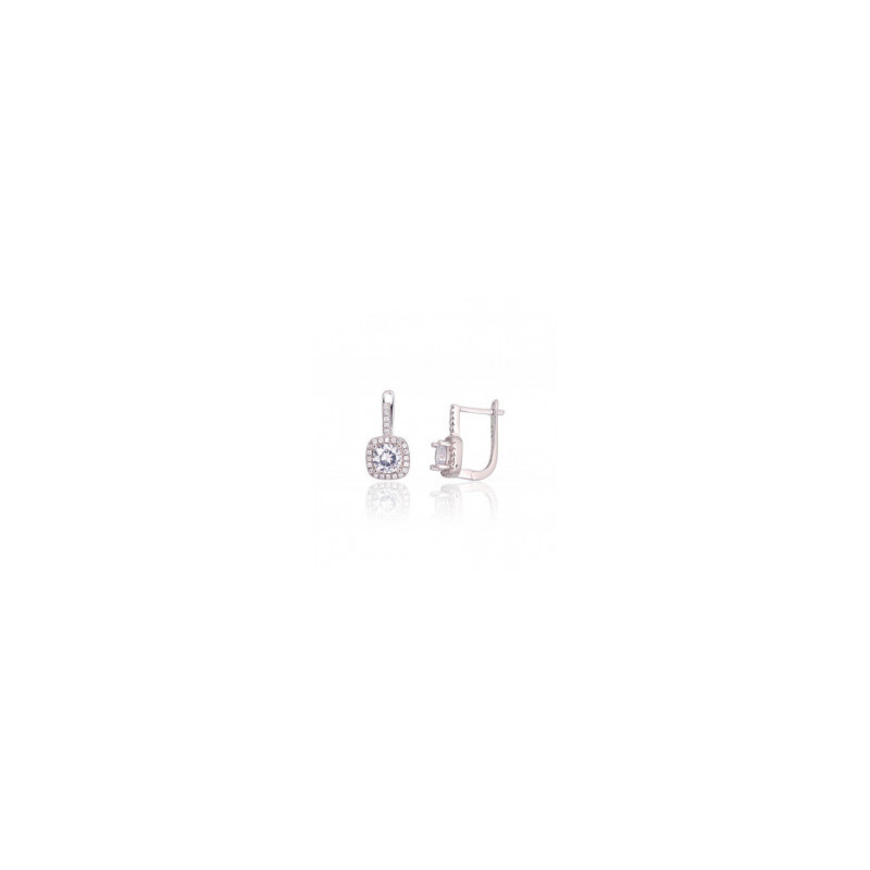 Silver earrings with 'english' lock 2203761(PRh-Gr)_CZ, Silver 925°, Rhodium (Plating), Zirkons