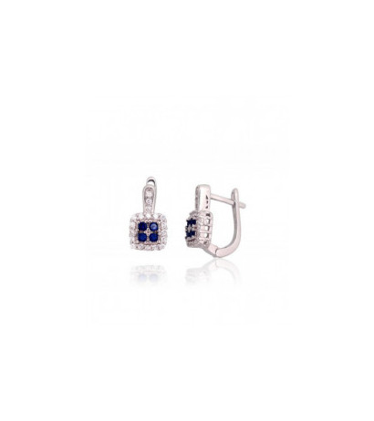 Silver earrings with 'english' lock 2203762(PRh-Gr)_CZ+CZ-B, Silver 925°, Rhodium (Plating), Zirkons