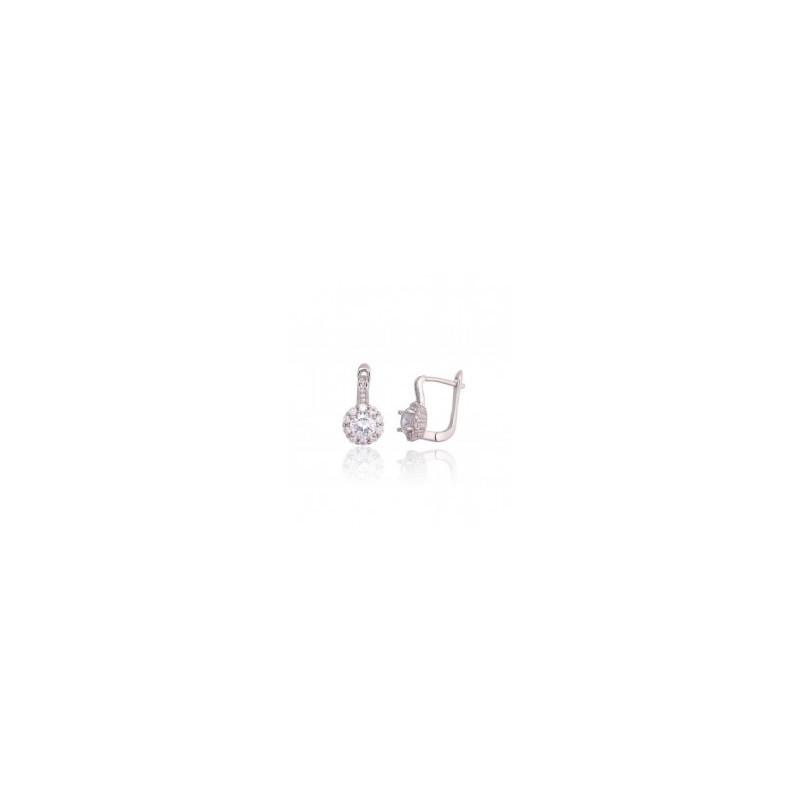 Silver earrings with 'english' lock 2203764(PRh-Gr)_CZ, Silver 925°, Rhodium (Plating), Zirkons