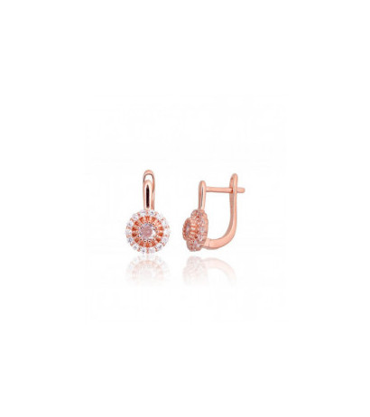 Silver earrings with 'english' lock 2203765(PAu-R)_CZ, Silver 925°, red gold (Plating), Zirkons