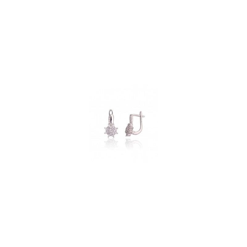 Silver earrings with 'english' lock 2203766(PRh-Gr)_CZ, Silver 925°, Rhodium (Plating), Zirkons