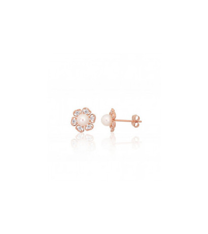 Gold classic studs earrings 1201571(Au-R)_CZ+PE, Red Gold 585°, Zirkons , Fresh-water Pearl