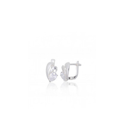 Silver earrings with 'english' lock 2203774_CZ, Silver 925°, Zirkons