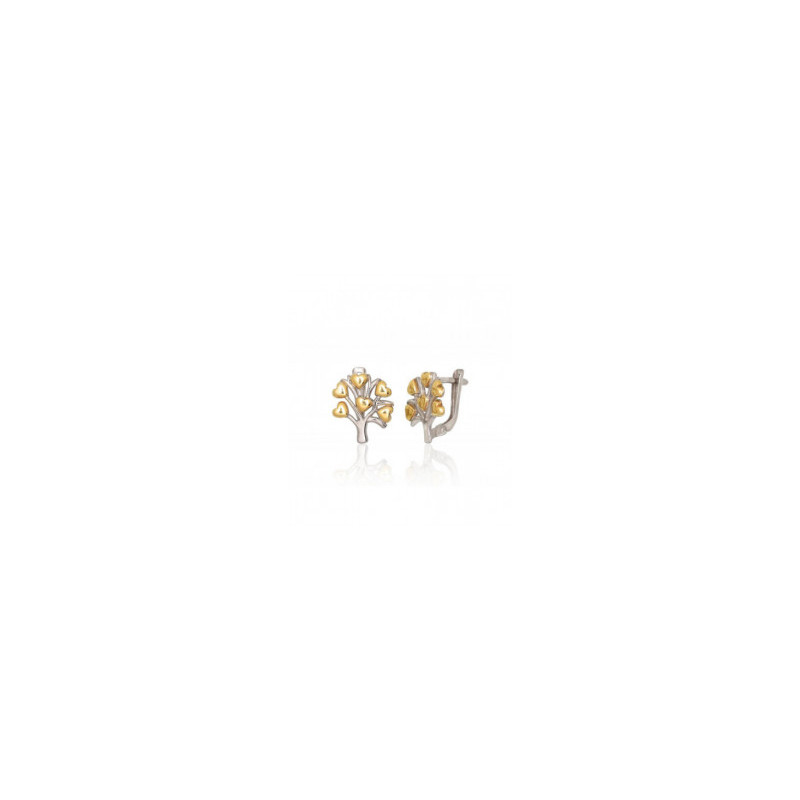 Silver earrings with 'english' lock 2203781(PRh-Gr+PAu-Y), Silver 925°, yellow gold (Plating)/, Rhodium (Plating)