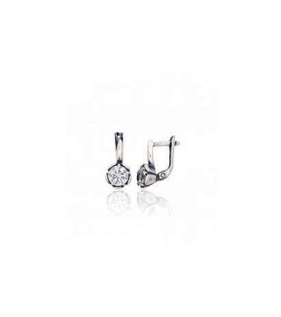 Silver earrings with 'english' lock 2203799(POx-Bk)_CZ, Silver 925°, oxide (Plating), Zirkons