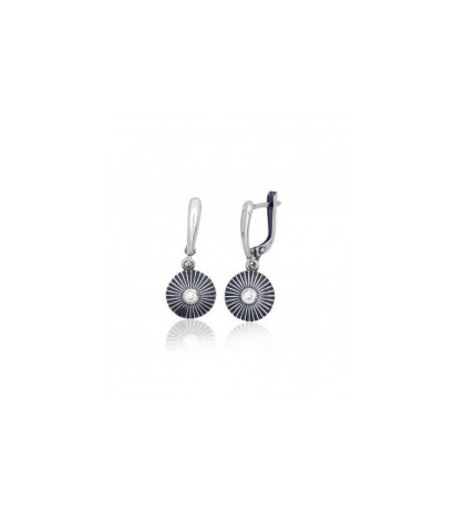 Silver earrings with 'english' lock 2203771(POx-Bk)_CZ, Silver 925°, oxide (Plating), Zirkons