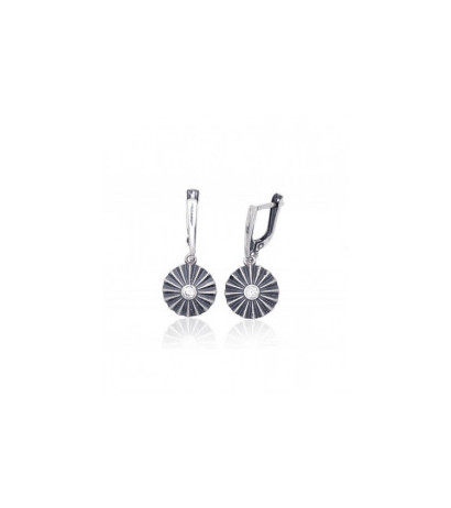 Silver earrings with 'english' lock 2203772(POx-Bk)_CZ, Silver 925°, oxide (Plating), Zirkons