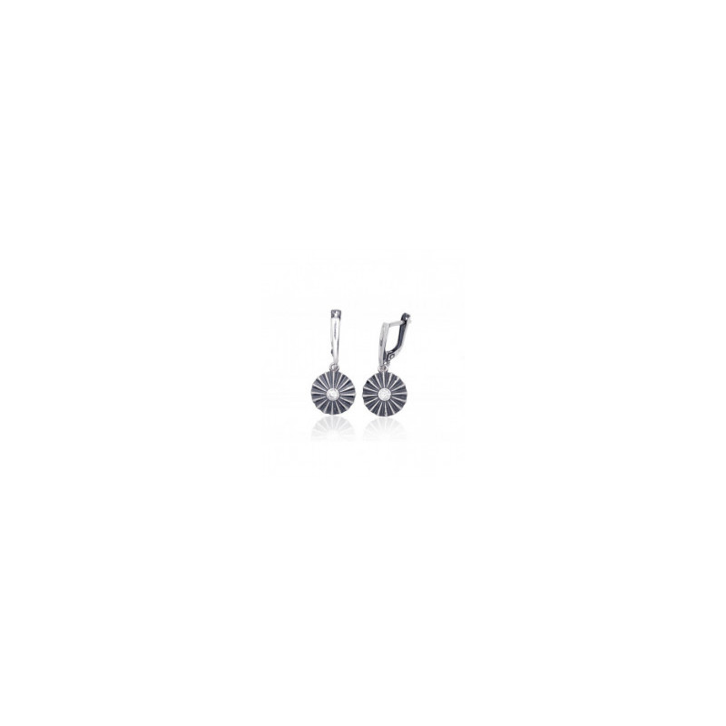 Silver earrings with 'english' lock 2203772(POx-Bk)_CZ, Silver 925°, oxide (Plating), Zirkons