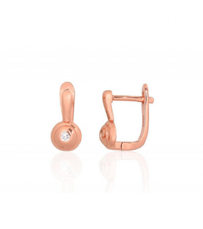 Silver earrings with 'english' lock 2204188(PAu-R)_CZ, Silver 925°, red gold (Plating), Zirkons