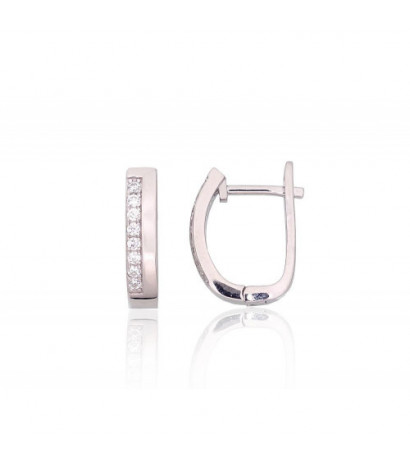 Silver earrings with 'english' lock 2204195(PRh-Gr)_CZ, Silver 925°, Rhodium (Plating), Zirkons