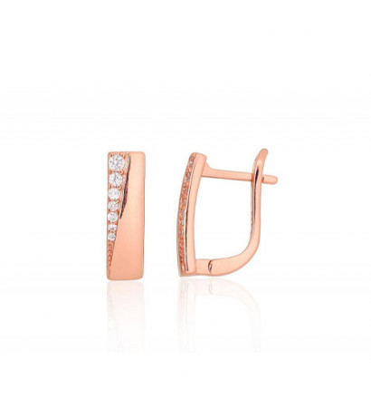 Silver earrings with 'english' lock 2204196(PAu-R)_CZ, Silver 925°, red gold (Plating), Zirkons