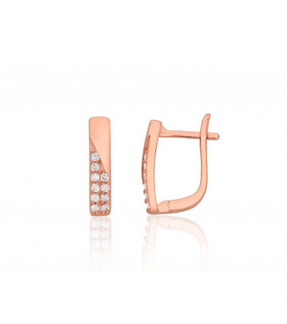 Silver earrings with 'english' lock 2204197(PAu-R)_CZ, Silver 925°, red gold (Plating), Zirkons