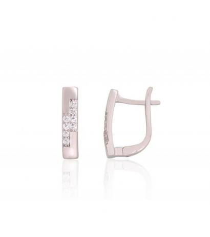 Silver earrings with 'english' lock 2204198(PRh-Gr)_CZ, Silver 925°, Rhodium (Plating), Zirkons