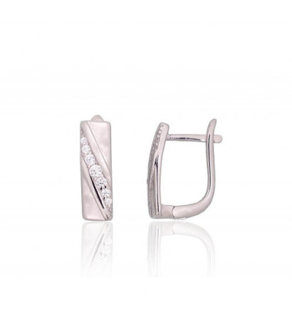 Silver earrings with 'english' lock 2204200(PRh-Gr)_CZ, Silver 925°, Rhodium (Plating), Zirkons