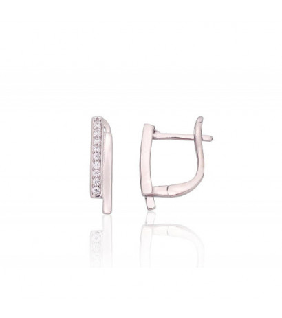 Silver earrings with 'english' lock 2204201(PRh-Gr)_CZ, Silver 925°, Rhodium (Plating), Zirkons