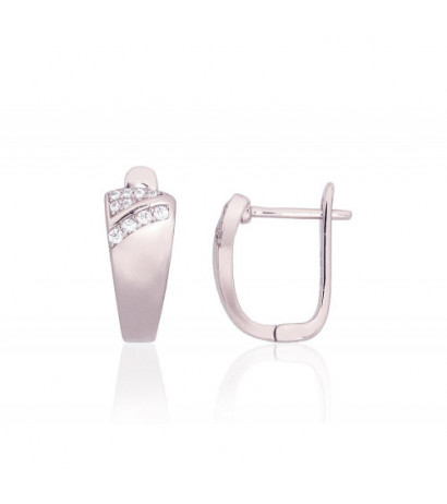 Silver earrings with 'english' lock 2204202(PRh-Gr)_CZ, Silver 925°, Rhodium (Plating), Zirkons