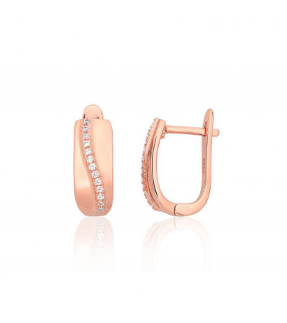 Silver earrings with 'english' lock 2204203(PAu-R)_CZ, Silver 925°, red gold (Plating), Zirkons