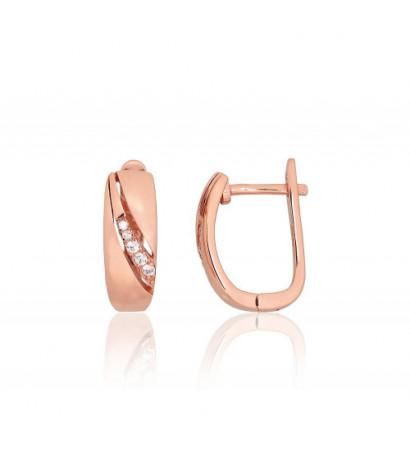 Silver earrings with 'english' lock 2204204(PAu-R)_CZ, Silver 925°, red gold (Plating), Zirkons