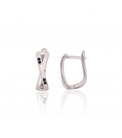 Silver earrings with 'english' lock 2204208(PRh-Gr)_CZ-BK, Silver 925°, Rhodium (Plating), Zirkons
