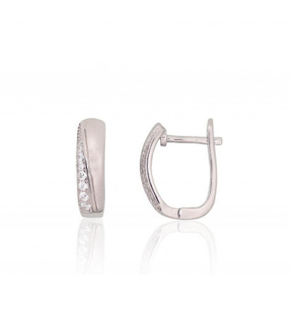 Silver earrings with 'english' lock 2204216(PRh-Gr)_CZ, Silver 925°, Rhodium (Plating), Zirkons