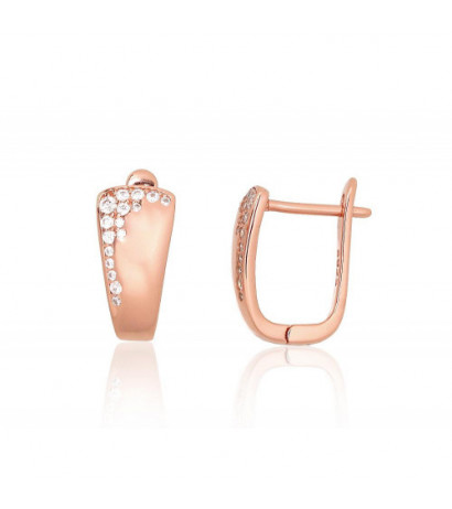 Silver earrings with 'english' lock 2204219(PAu-R)_CZ, Silver 925°, red gold (Plating), Zirkons