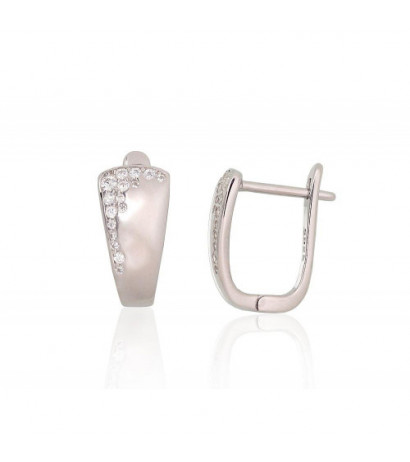 Silver earrings with 'english' lock 2204219(PRh-Gr)_CZ, Silver 925°, Rhodium (Plating), Zirkons