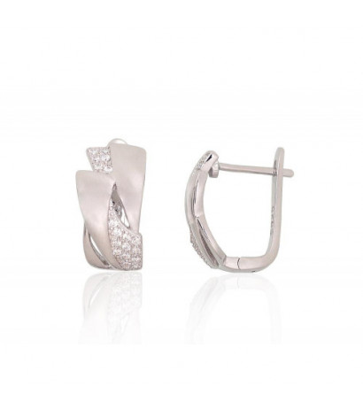 Silver earrings with 'english' lock 2204221(PRh-Gr)_CZ, Silver 925°, Rhodium (Plating), Zirkons