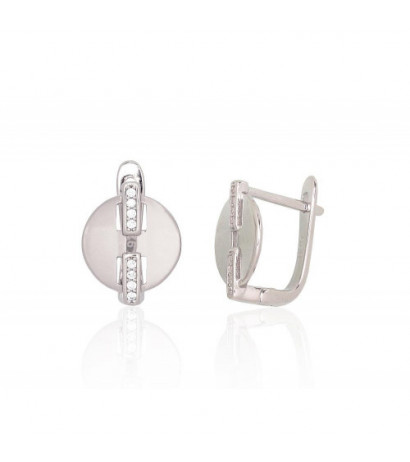 Silver earrings with 'english' lock 2204235(PRh-Gr)_CZ, Silver 925°, Rhodium (Plating), Zirkons