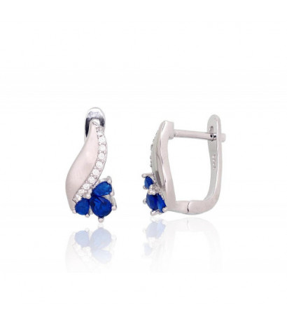 Silver earrings with 'english' lock 2204237(PRh-Gr)_CZ+CZ-B, Silver 925°, Rhodium (Plating), Zirkons