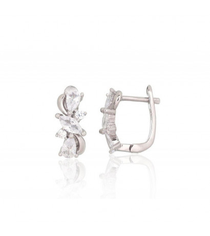Silver earrings with 'english' lock 2204238(PRh-Gr)_CZ, Silver 925°, Rhodium (Plating), Zirkons
