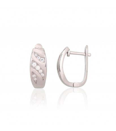 Silver earrings with 'english' lock 2204239(PRh-Gr)_CZ, Silver 925°, Rhodium (Plating), Zirkons