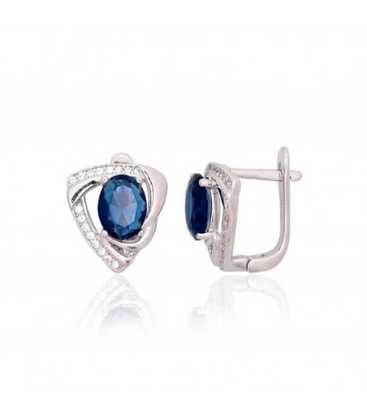 Silver earrings with 'english' lock 2204247(PRh-Gr)_CZ+CZ-B, Silver 925°, Rhodium (Plating), Zirkons