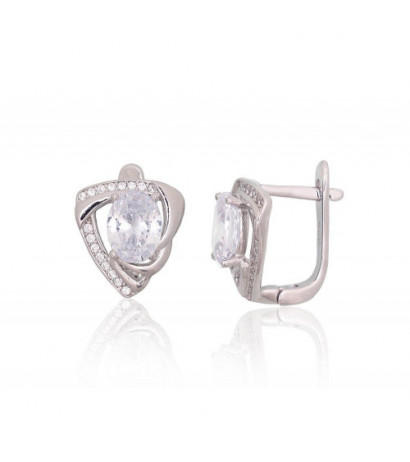 Silver earrings with 'english' lock 2204247(PRh-Gr)_CZ, Silver 925°, Rhodium (Plating), Zirkons
