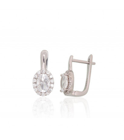 Silver earrings with 'english' lock 2204249(PRh-Gr)_CZ, Silver 925°, Rhodium (Plating), Zirkons