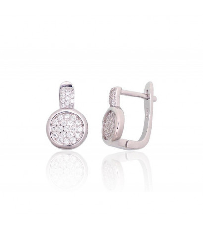 Silver earrings with 'english' lock 2204252(PRh-Gr)_CZ, Silver 925°, Rhodium (Plating), Zirkons