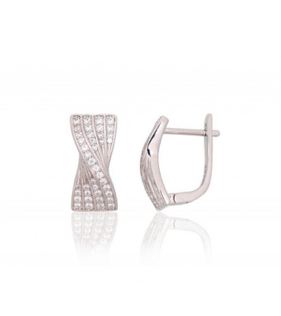 Silver earrings with 'english' lock 2204254(PRh-Gr)_CZ, Silver 925°, Rhodium (Plating), Zirkons