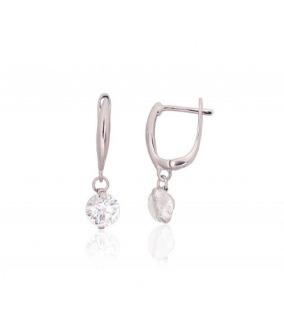 Silver earrings with 'english' lock 2204191(PRh-Gr)_CZ, Silver 925°, Rhodium (Plating), Zirkons