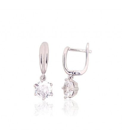 Silver earrings with 'english' lock 2204192(PRh-Gr)_CZ, Silver 925°, Rhodium (Plating), Zirkons