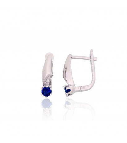 Silver earrings with 'english' lock 2204193(PRh-Gr)_CZ+CZ-B, Silver 925°, Rhodium (Plating), Zirkons