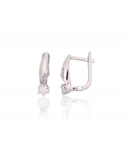 Silver earrings with 'english' lock 2204193(PRh-Gr)_CZ, Silver 925°, Rhodium (Plating), Zirkons