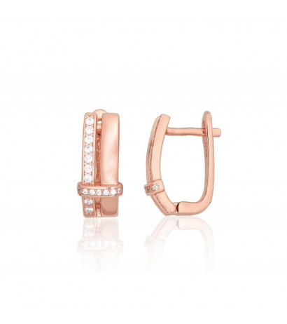 Silver earrings with 'english' lock 2204206(PAu-R)_CZ, Silver 925°, red gold (Plating), Zirkons