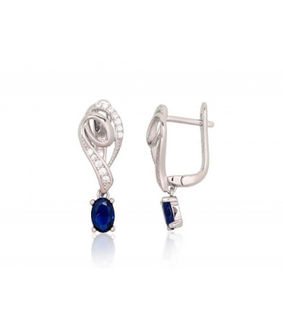 Silver earrings with 'english' lock 2204240(PRh-Gr)_CZ+CZ-B, Silver 925°, Rhodium (Plating), Zirkons