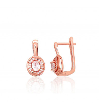 Silver earrings with 'english' lock 2204256(PAu-R)_CZ, Silver 925°, red gold (Plating), Zirkons