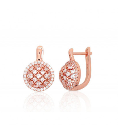 Silver earrings with 'english' lock 2204258(PAu-R)_CZ, Silver 925°, red gold (Plating), Zirkons