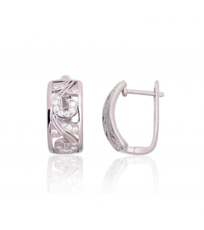 Silver earrings with 'english' lock 2204261(PRh-Gr)_CZ, Silver 925°, Rhodium (Plating), Zirkons