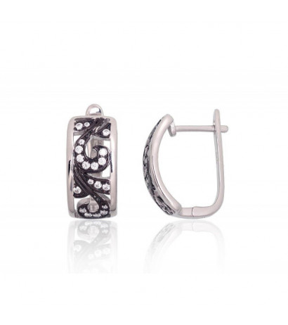 Silver earrings with 'english' lock 2204261(PRh-Gr+PRh-Bk)_CZ, Silver 925°, Rhodium (Plating), Zirkons